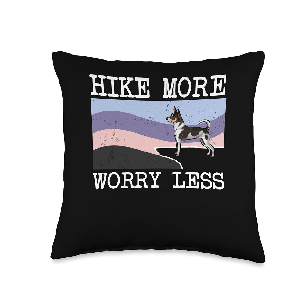 9557 Rat Terrier Hike More Worry Less Graphic Hiking Throw Pillow